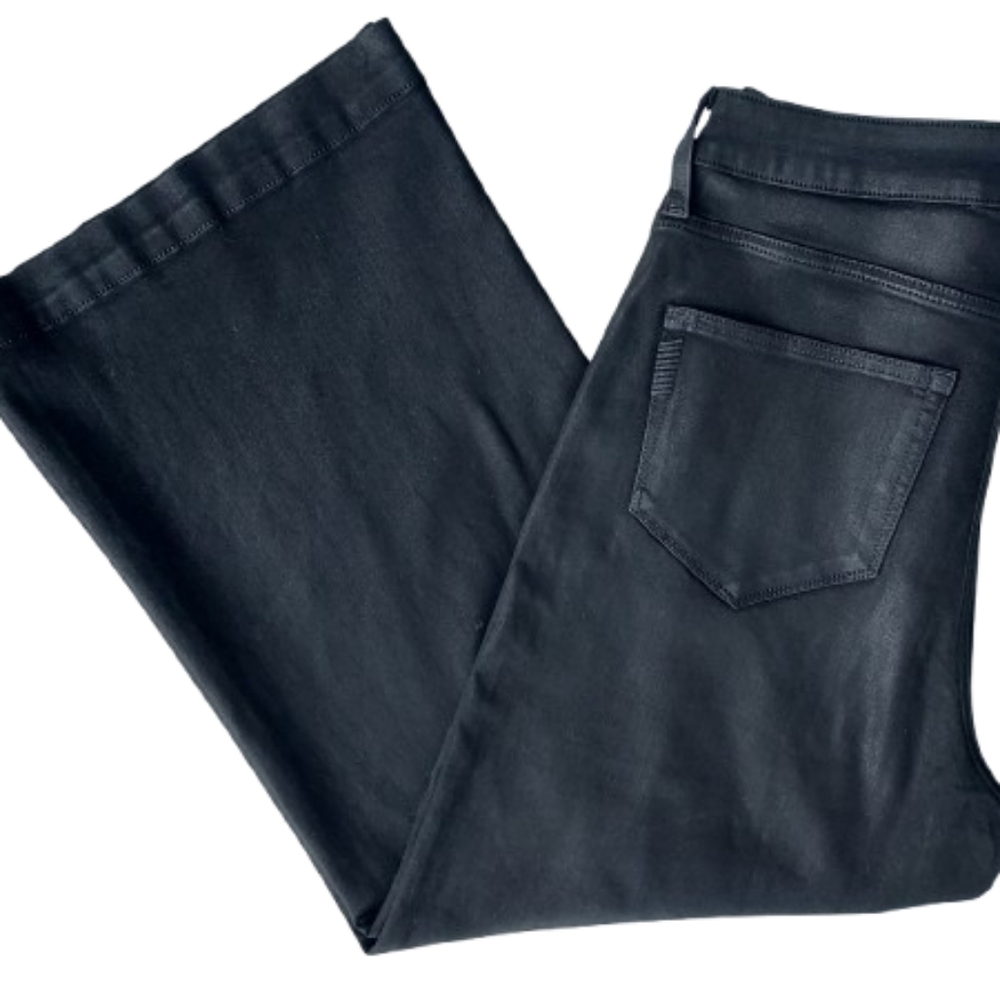 Paige Anessa Wide Leg Denim Jean Size 31 Ankle Black Coated - Picture 7 of 15
